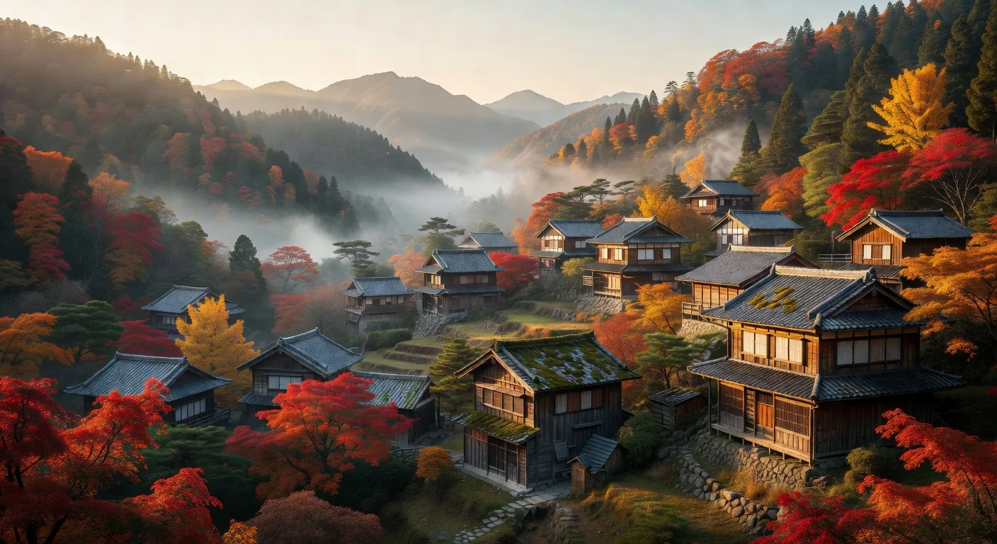 Japanese mountain village in autumn