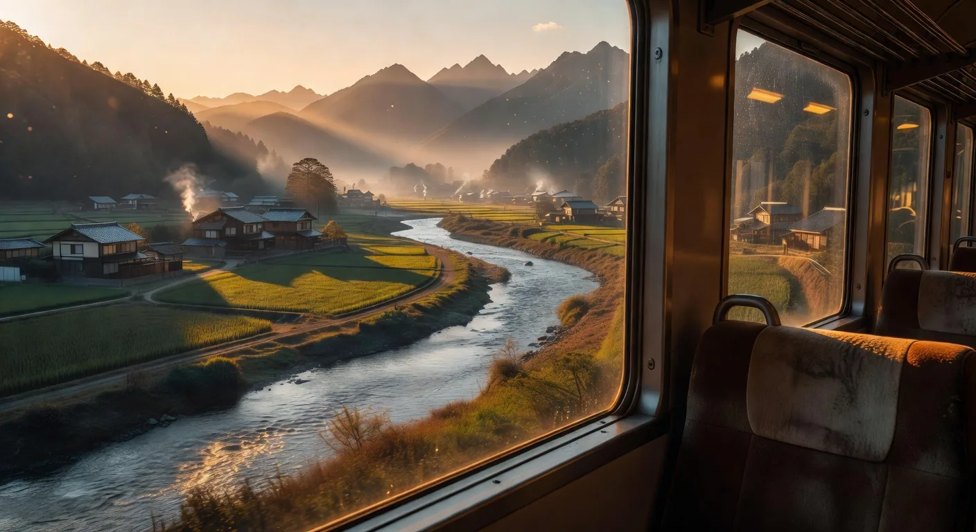 Japan train window scenic view